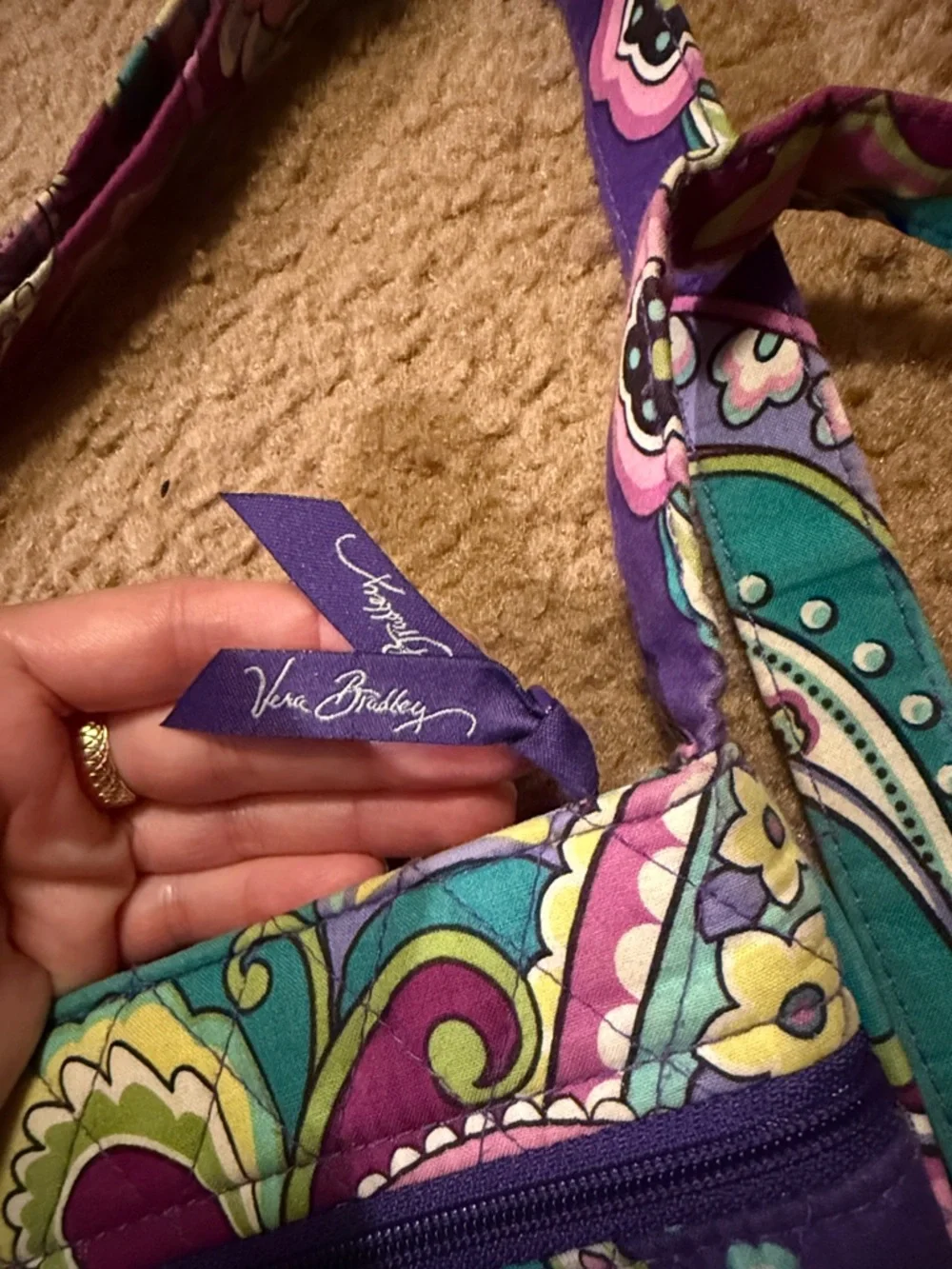 Vera Bradley Purple Teal Paisley Quilted Crossbody